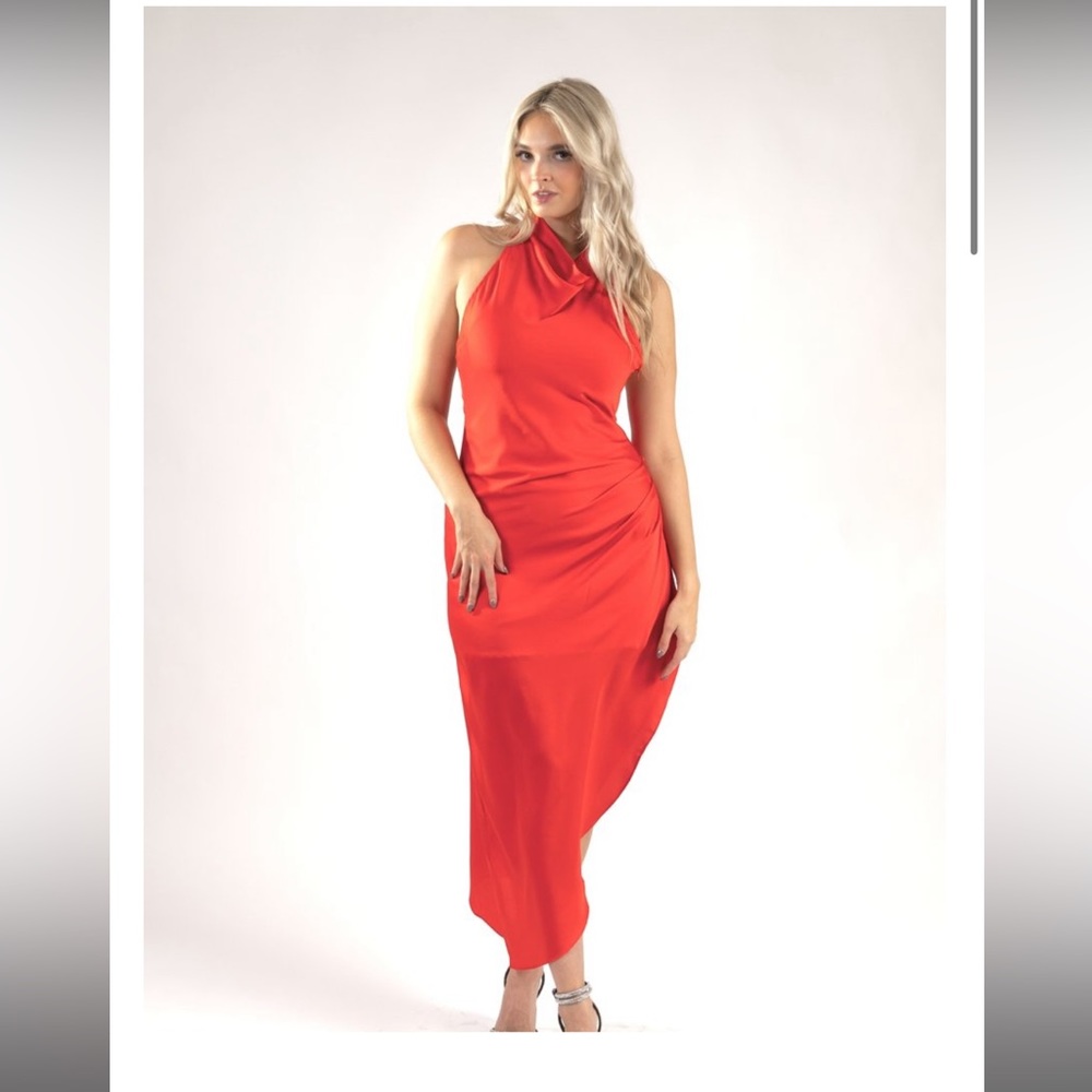 Red Satin Halter Dress